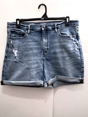 A.N.A Light Blue Distressed Rolled Cuff Denim High Rise Midi Shorts Plus Size 18